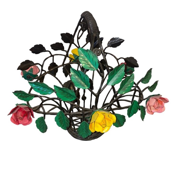 Vintage Black Metal Iron Rose Basket